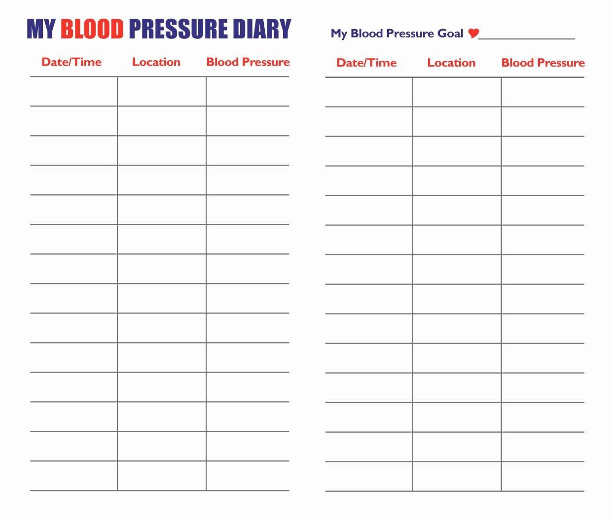 Blood Pressure Tracking Chart Pdf
