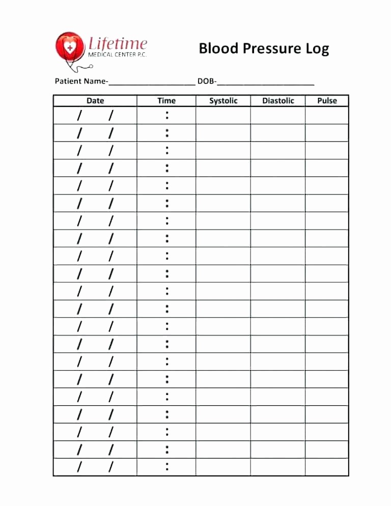 Blood Pressure Log Sheets Chart