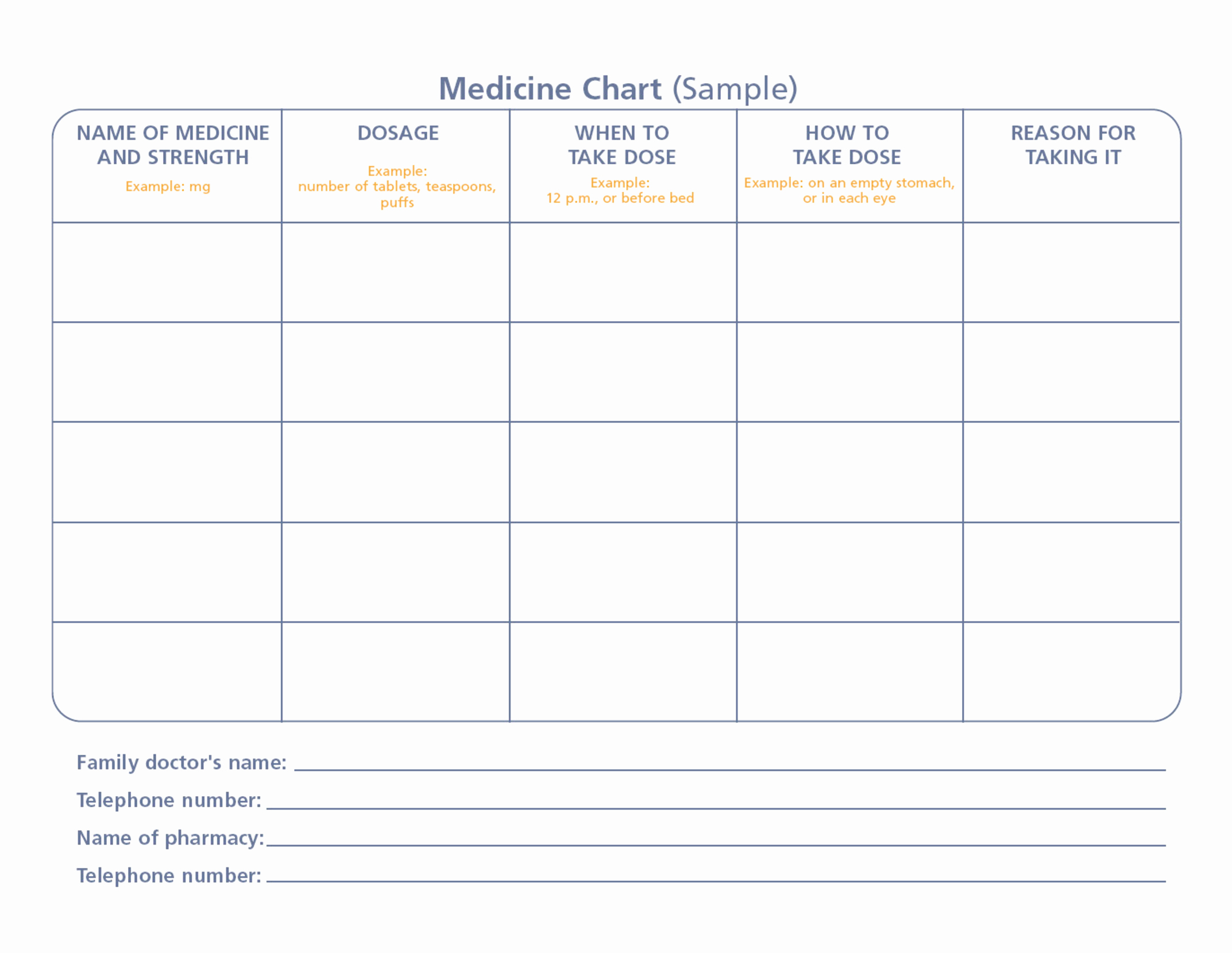 Medicine Chart Excel