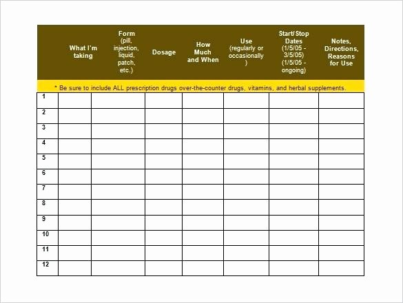 Daily Medication Chart Template Printable