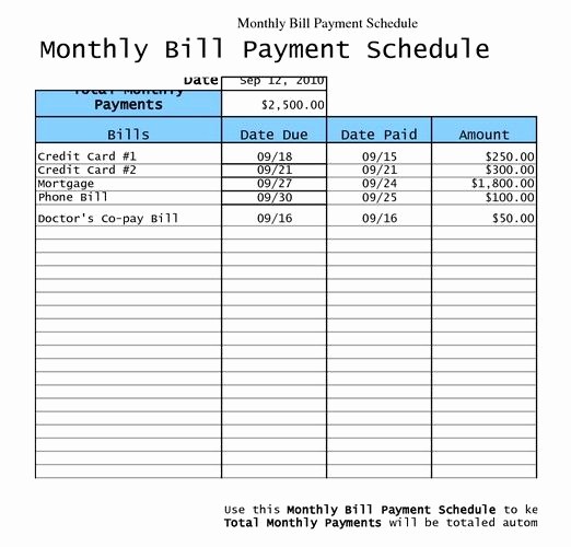 Free Monthly Bill Chart