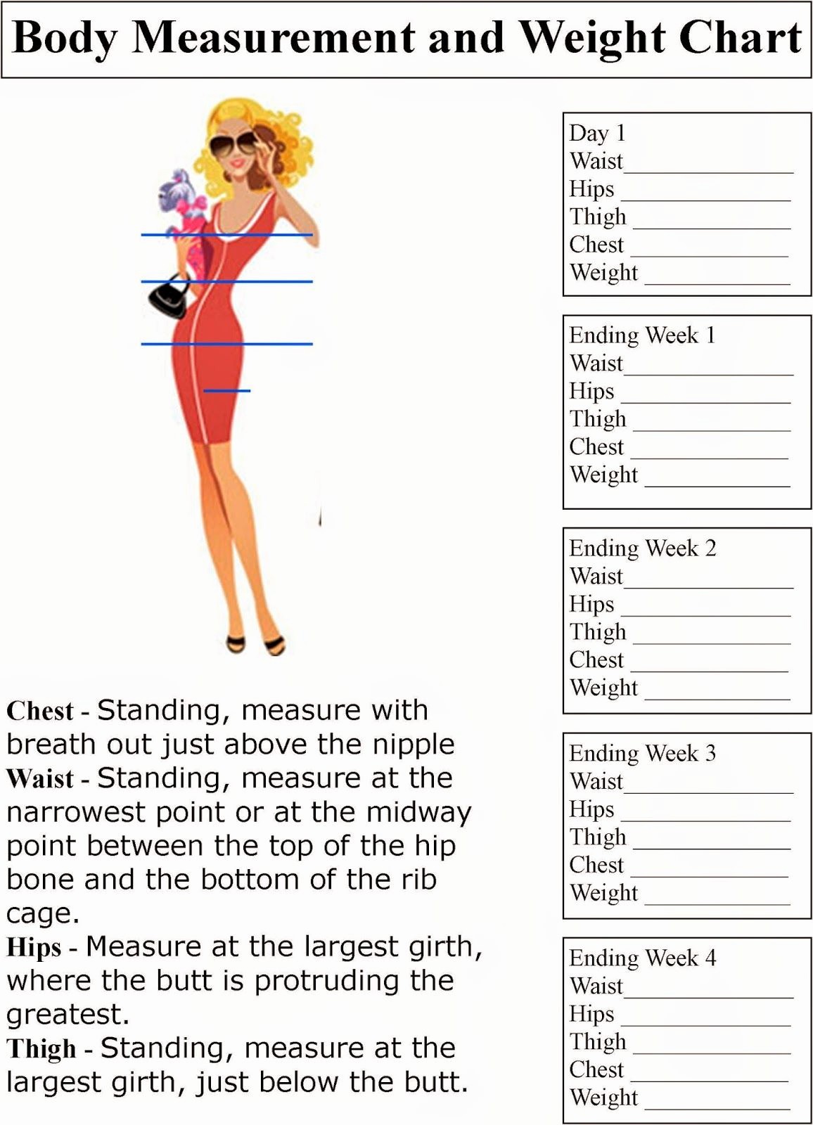 Printable Body Measurement Chart Weight Loss