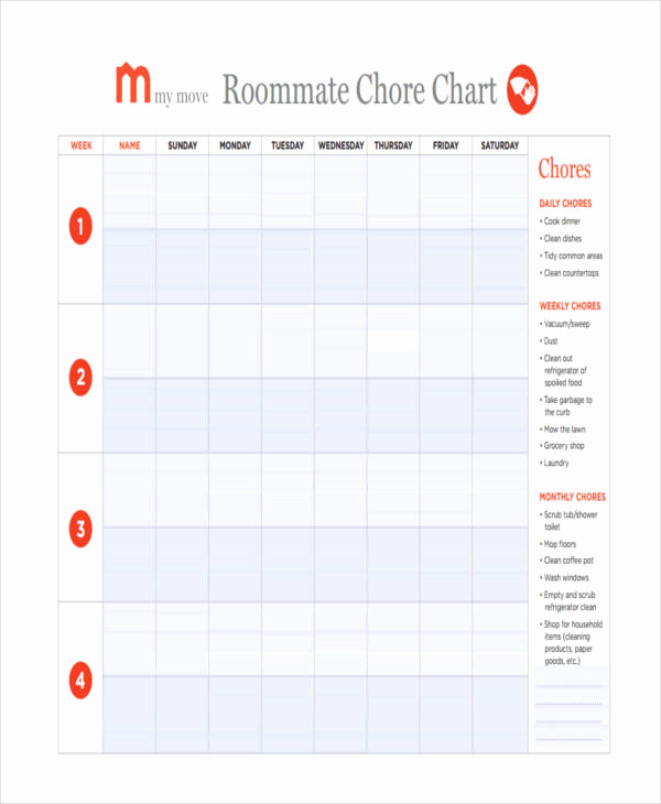 Dorm Room Chore Chart
