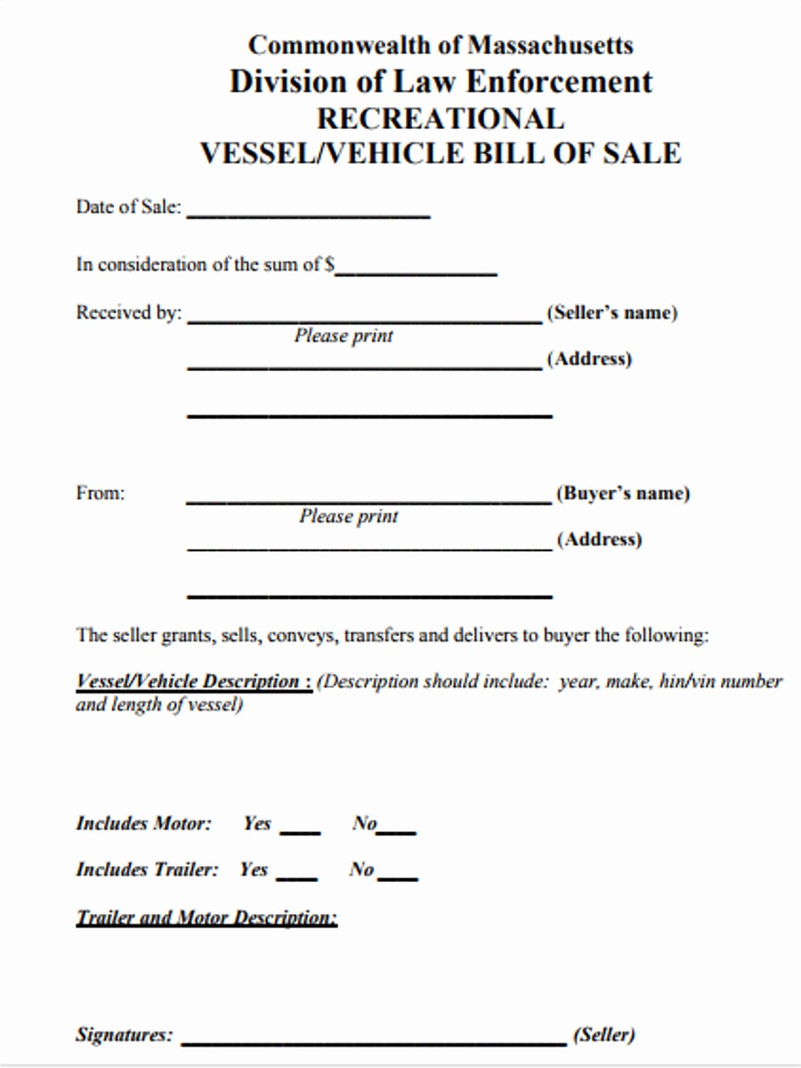 Auto Bill Of Sale Massachusetts Awesome Trailer Bill Of Sale form 6 Free Documents In Word Pdf