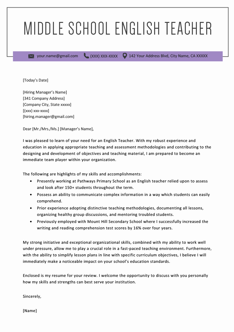 Cover Letter with Picture Template Fresh Teacher Cover Letter Example &amp; Writing Tips