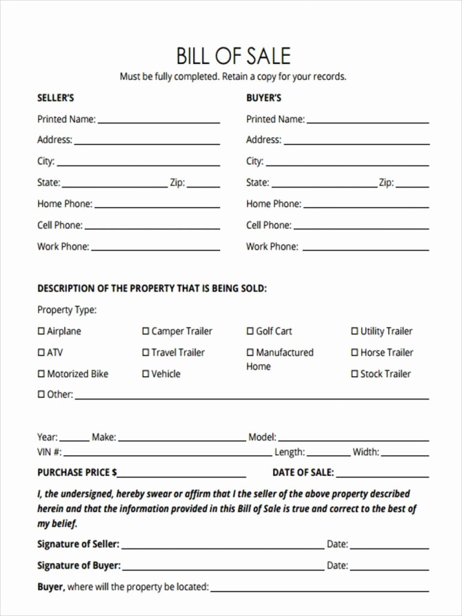 Massachusetts Car Bill Of Sale Fresh Sample Bill Sale Printable for Rv form forms and