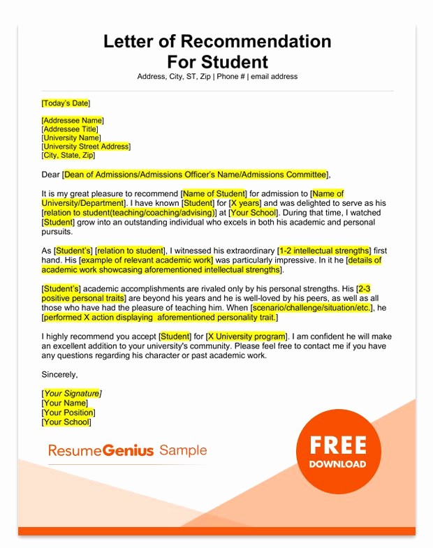 Recommendation Letter format for Student Awesome Student and Teacher Re Mendation Letter Samples