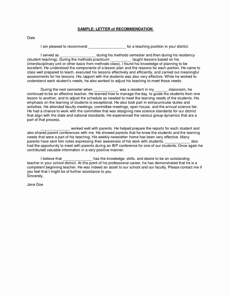 Recommendation Letter format for Student Awesome Student Teacher Letter Re Mendation