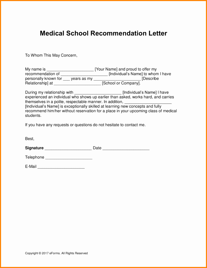 Recommendation Letter format for Student Lovely 11 Re Mendation Letter for Medical School Sample