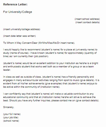 Recommendation Letter format for Student Lovely Reference Letter for A Student Sample
