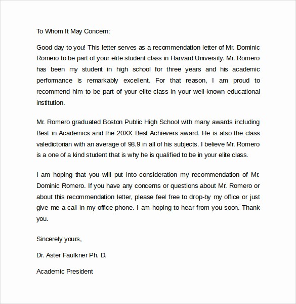 Recommendation Letter format for Student New 8 Re Mendation Letters – Samples Examples formats