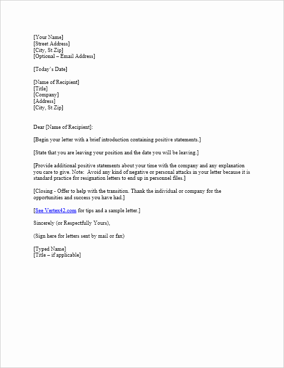 Resignation Letter Templates for Word Awesome 10 Resing Letter format