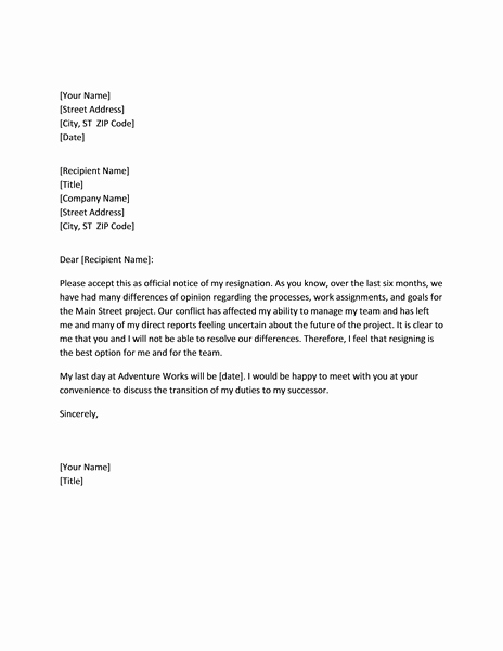 Resignation Letter Templates for Word Beautiful Resignation Letter Templates Word Due to Conflict with