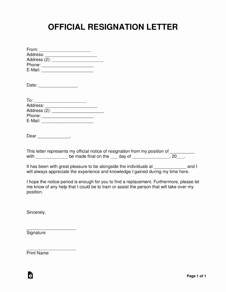 Resignation Letter Templates for Word Best Of Free Resignation Letter Templates Samples and Examples