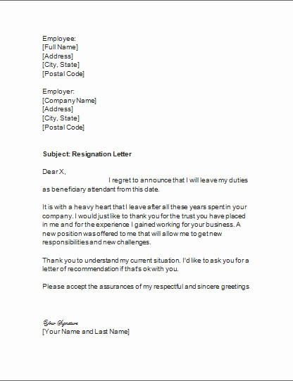 Resignation Letter Templates for Word Inspirational Letter Of Resignation for Beneficiary attendant