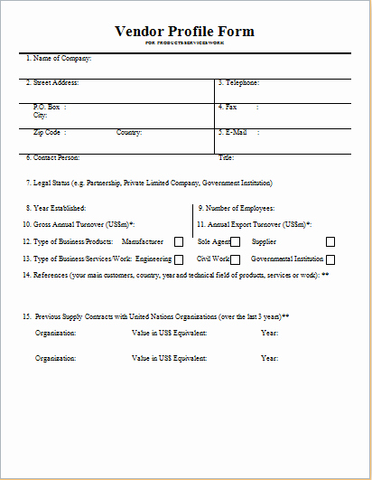 Vendor Information form Template Excel Beautiful Vendor Profile form Template for Word