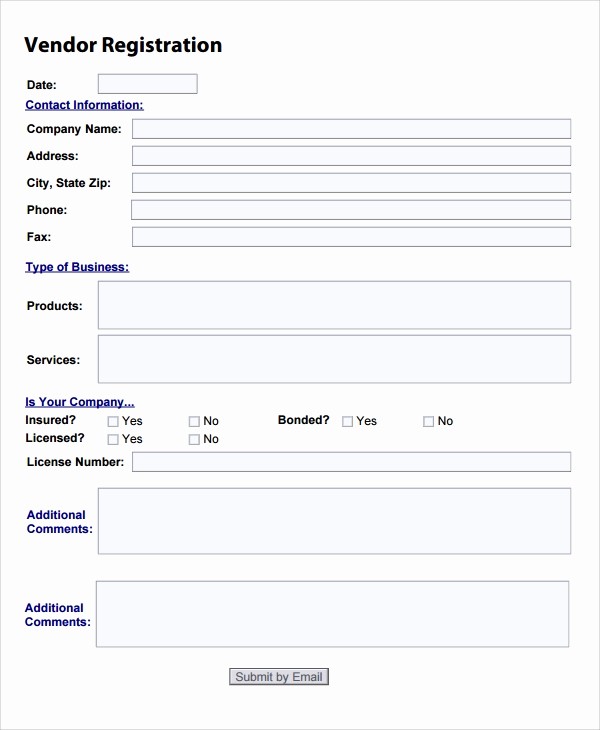 Vendor Information form Template Excel Lovely 9 Sample Vendor Registration forms