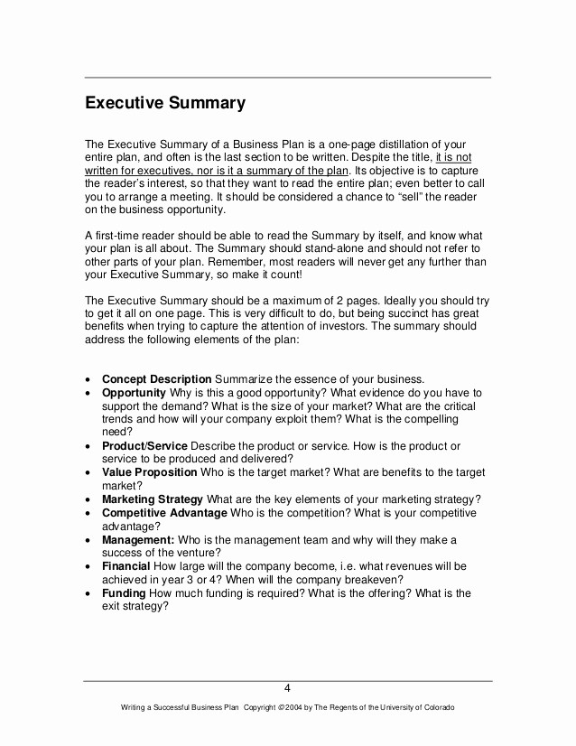 1 Page Executive Summary Example Awesome How to Write A Great Business Plan
