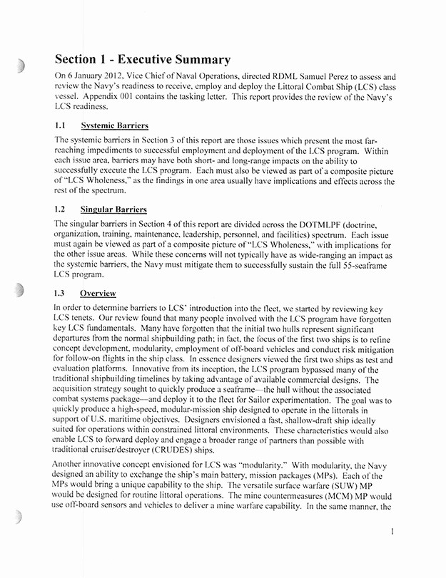 1 Page Executive Summary Template New Lcs Opnav Review Executive Summary