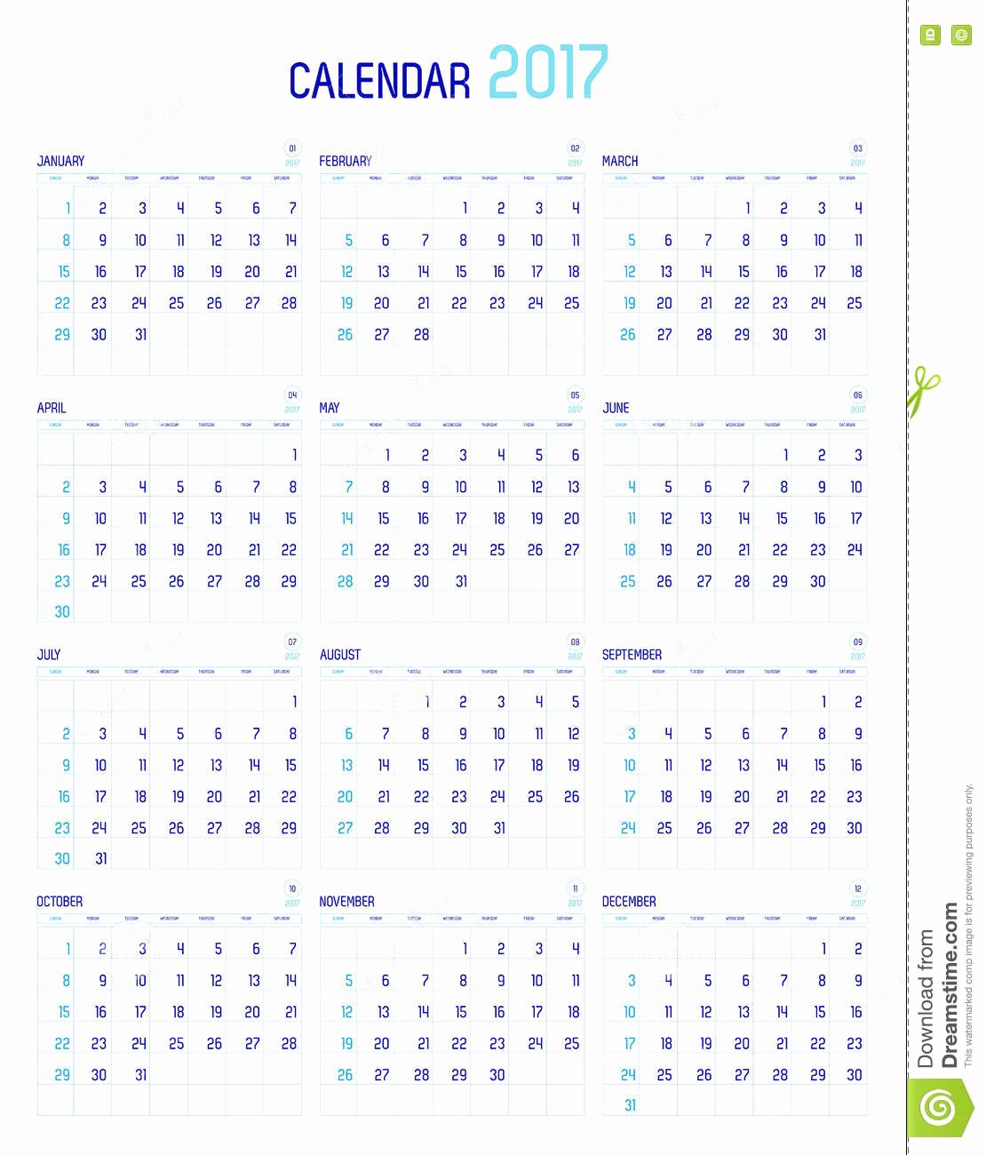12 Month 2017 Calendar Printable Fresh 12 Month Calendar 2017