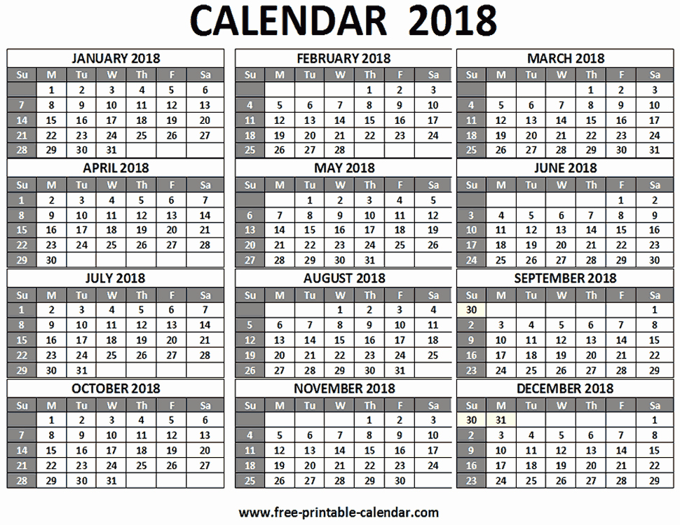 12 Month 2017 Calendar Printable Lovely Calendar 2018 12 Month to Print