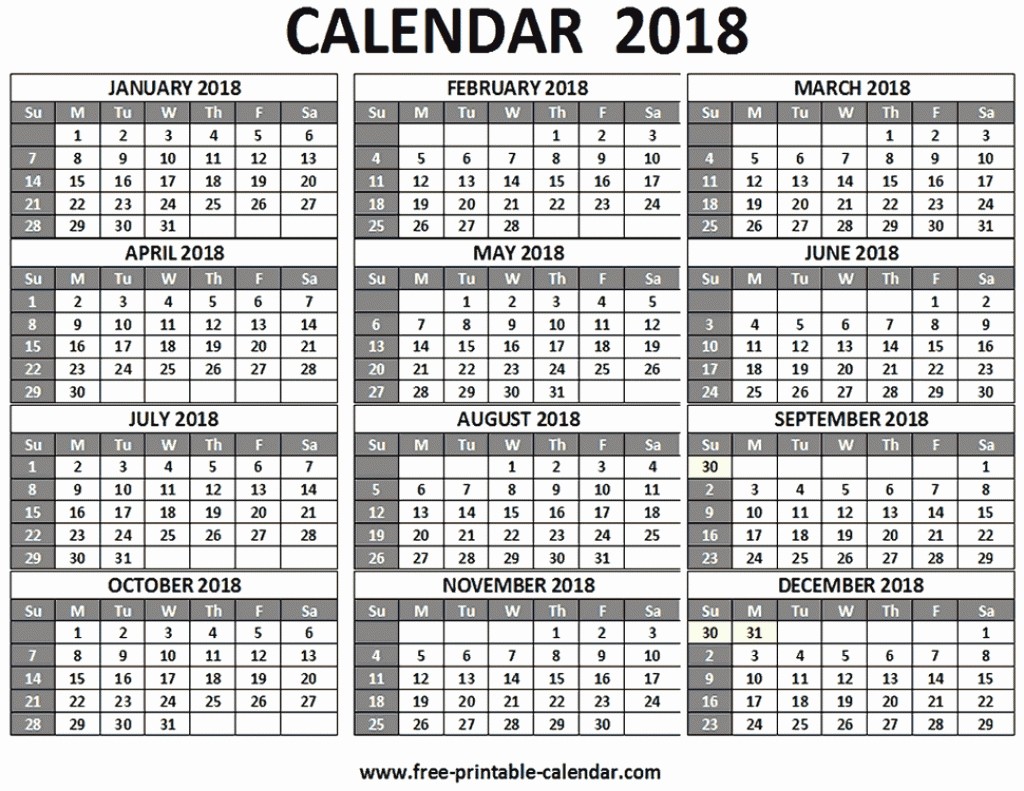 12 Month Calendar 2018 Printable Lovely 2018 Calendar 12 Months On One Page