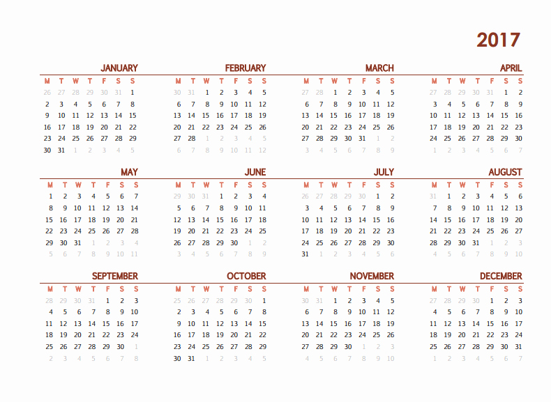 12 Month Calendar Template Word Luxury 2017 Printable Calendar Template Holidays Excel &amp; Word