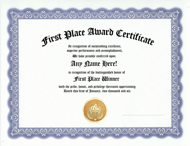 1st Place Certificate Template Word Luxury First Place Award Recognition Winner Awards Certificate