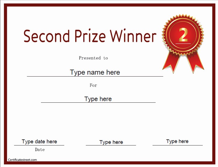 1st Place Certificate Template Word New Second Prize Certificates