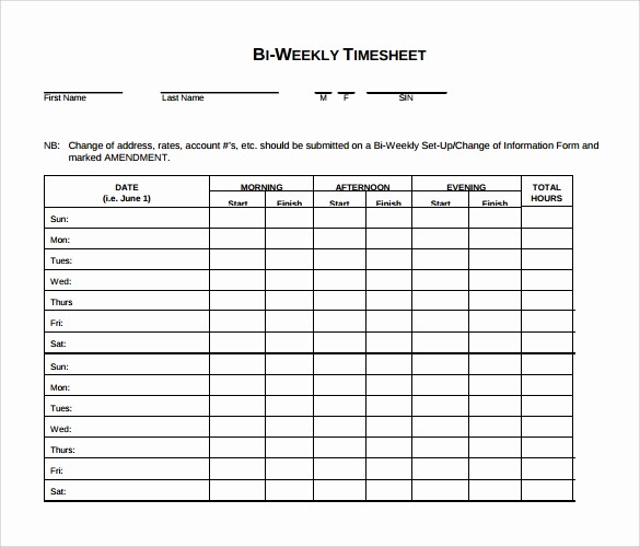 2 Week Time Card Template Beautiful Biweekly Timesheet Template 7 Free Samples Examples