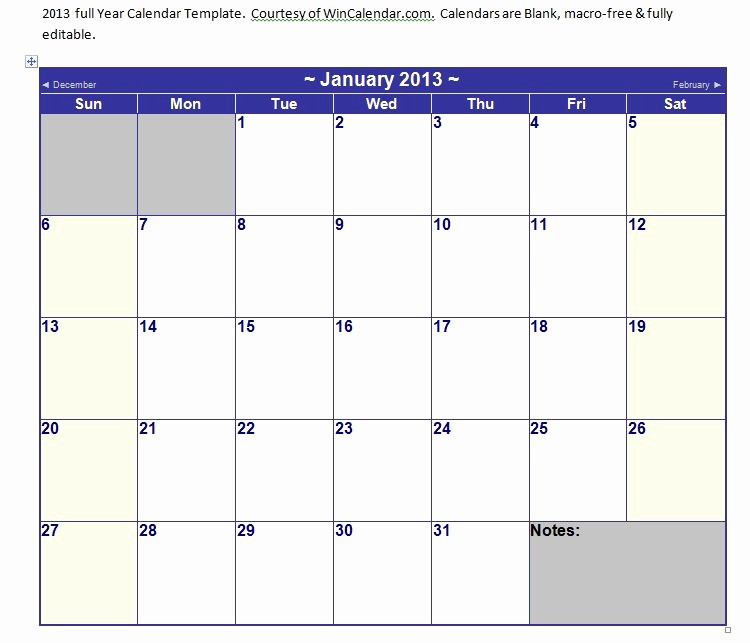 2013 Calendar Printable One Page Fresh Microsoft Calendar Template 2013