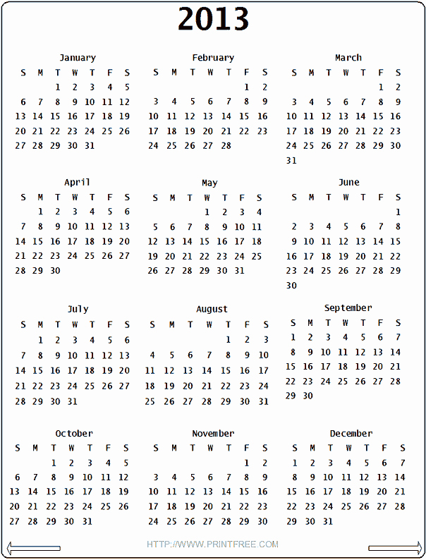 2013 Calendar Printable One Page Inspirational Free Printable Calendar 2013 Full Year Calendario 2013