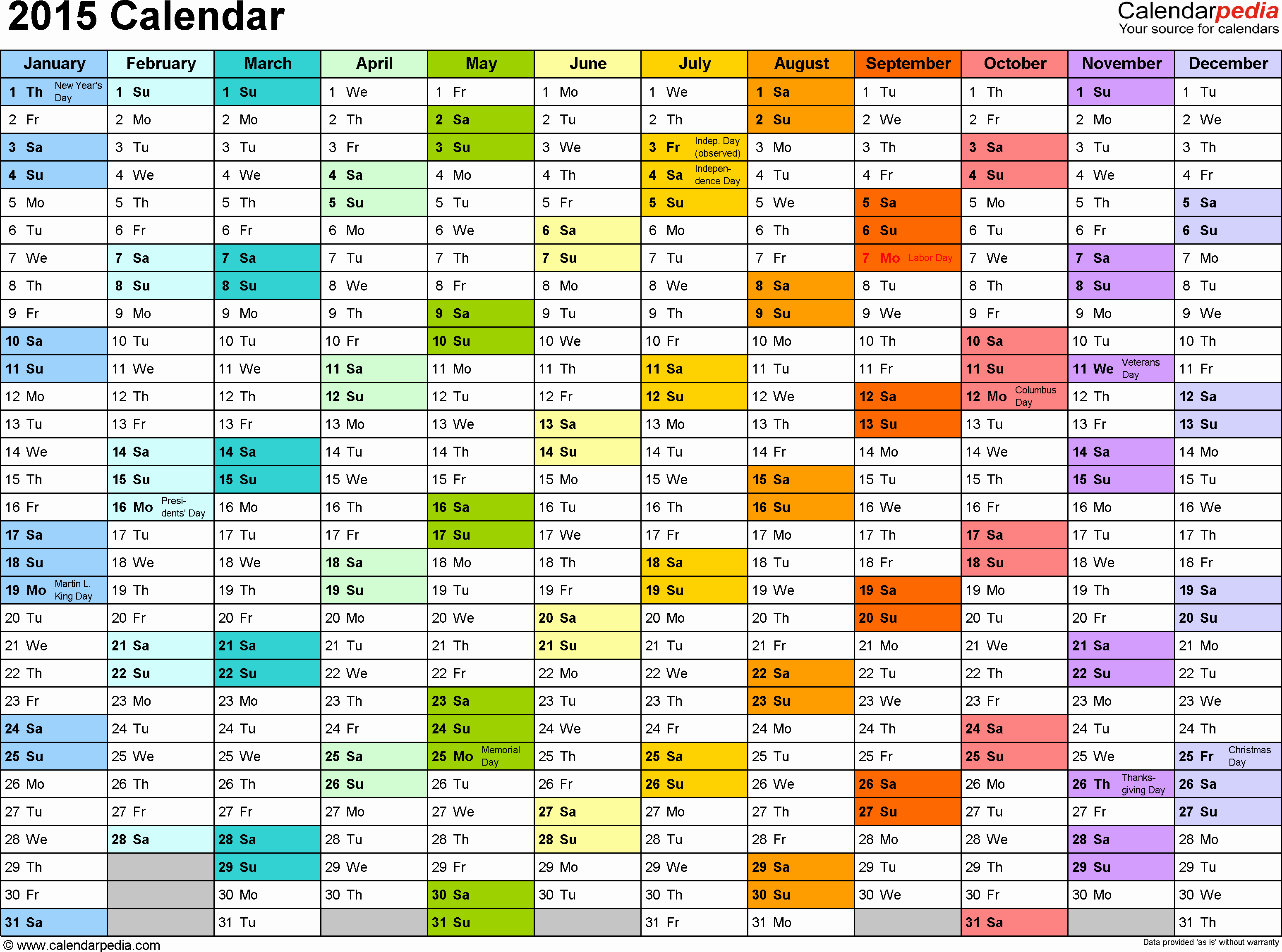 2015 Calendar with Holidays Excel Luxury 2015 Calendar Pdf 16 Free Printable Calendar Templates