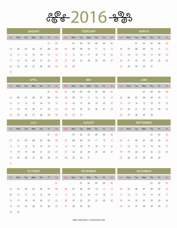 2016 12 Month Calendar Printable Inspirational 12 Month Colorful Calendar for 2016 Free Printable Calendars