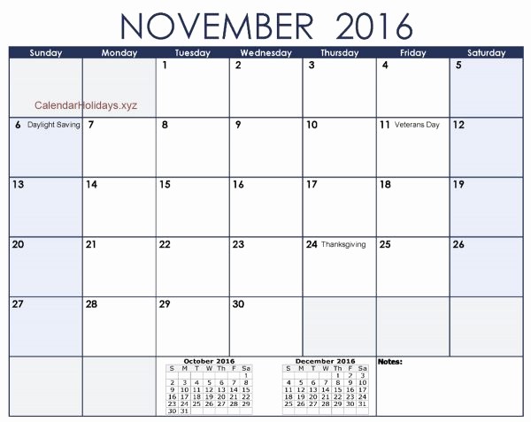 2016 Calendar Excel with Holidays Unique November 2016 Excel Calendar November2016 Excelcalendar