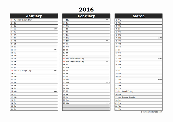 2016 Monthly Calendar Template Excel Fresh 2016 Excel Three Month Calendar 01 Free Printable Templates