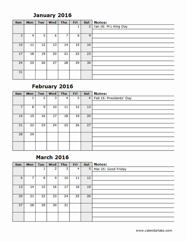 2016 Monthly Calendar Template Excel New 2016 Excel Calendar Quarterly Spreadsheet Free Printable