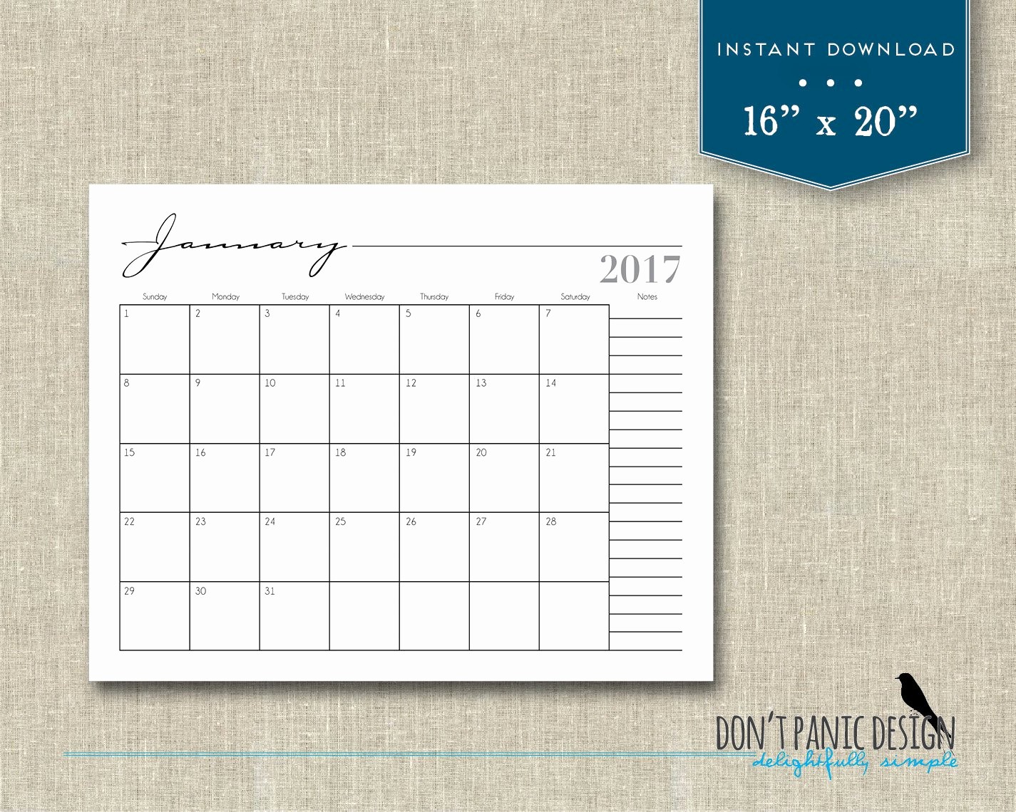 2017 12 Month Calendar Printable Fresh 2017 Printable 12 Month Wall Calendar 16 X