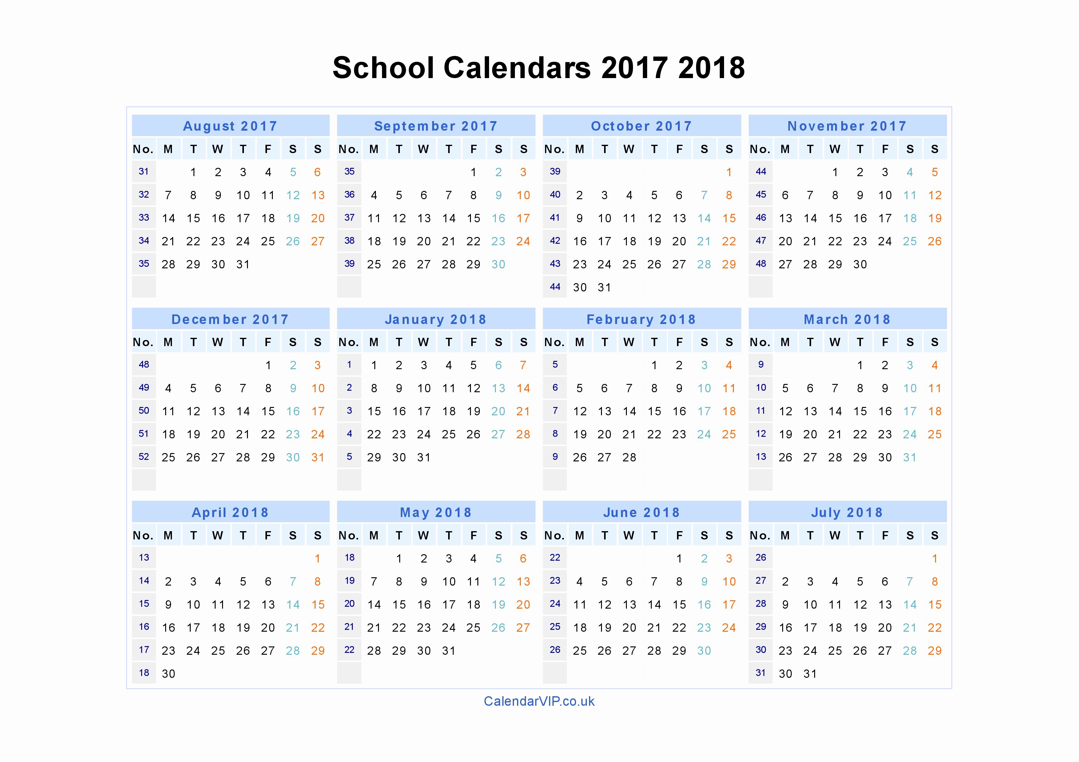 2017-2018 Blank Calendar Lovely School Calendars 2017 2018 Calendar From August 2017 to