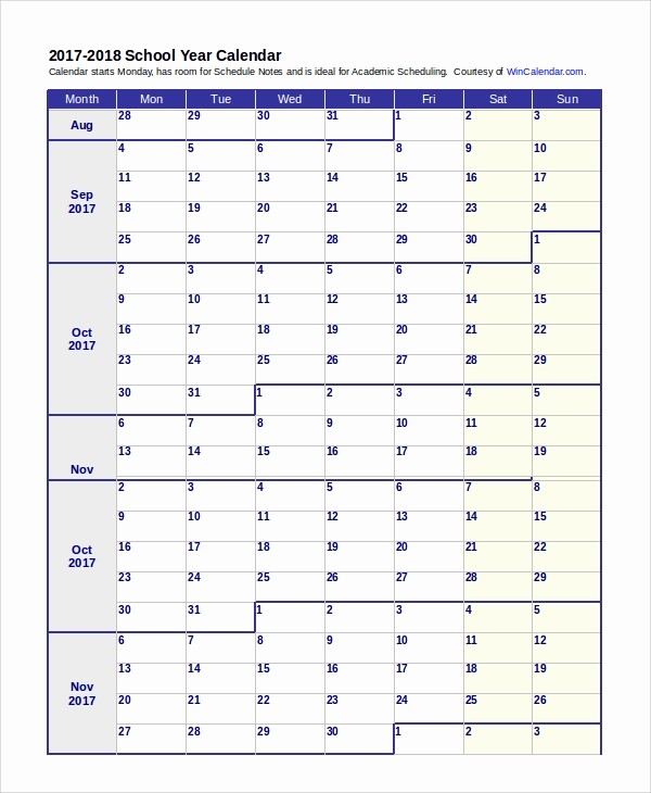 2017-2018 Printable Calendar Beautiful 10 Word Calendar Samples