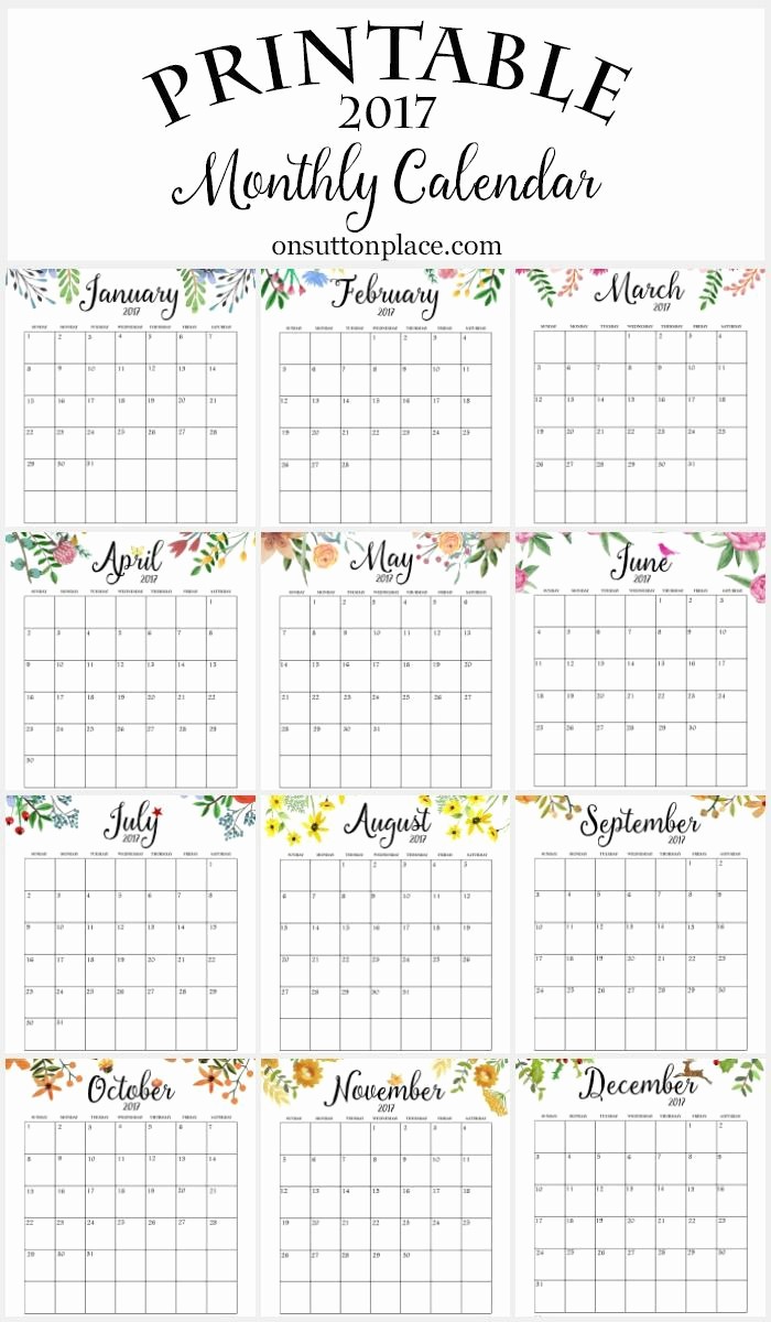 2017 Calendar Month by Month New 2017 Free Printable Monthly Calendar
