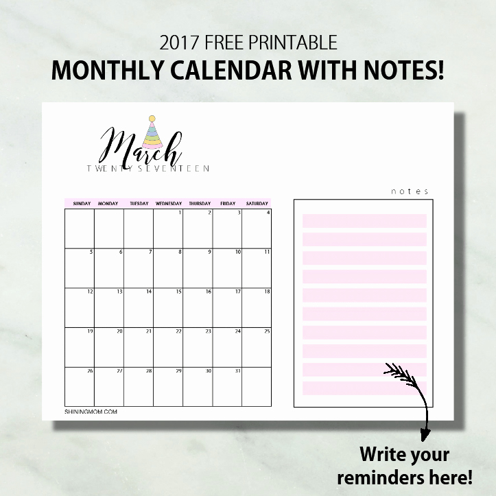 2017 Calendar Template with Notes Awesome Printable Calendar 2017 with Notes – Calendar Template 2019