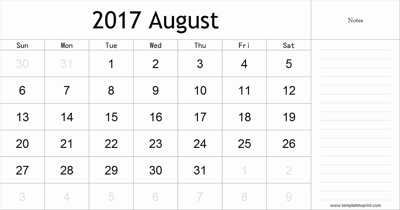 2017 Calendar Template with Notes Beautiful August 2017 Calendar with Notes Pdf Blank Calendar