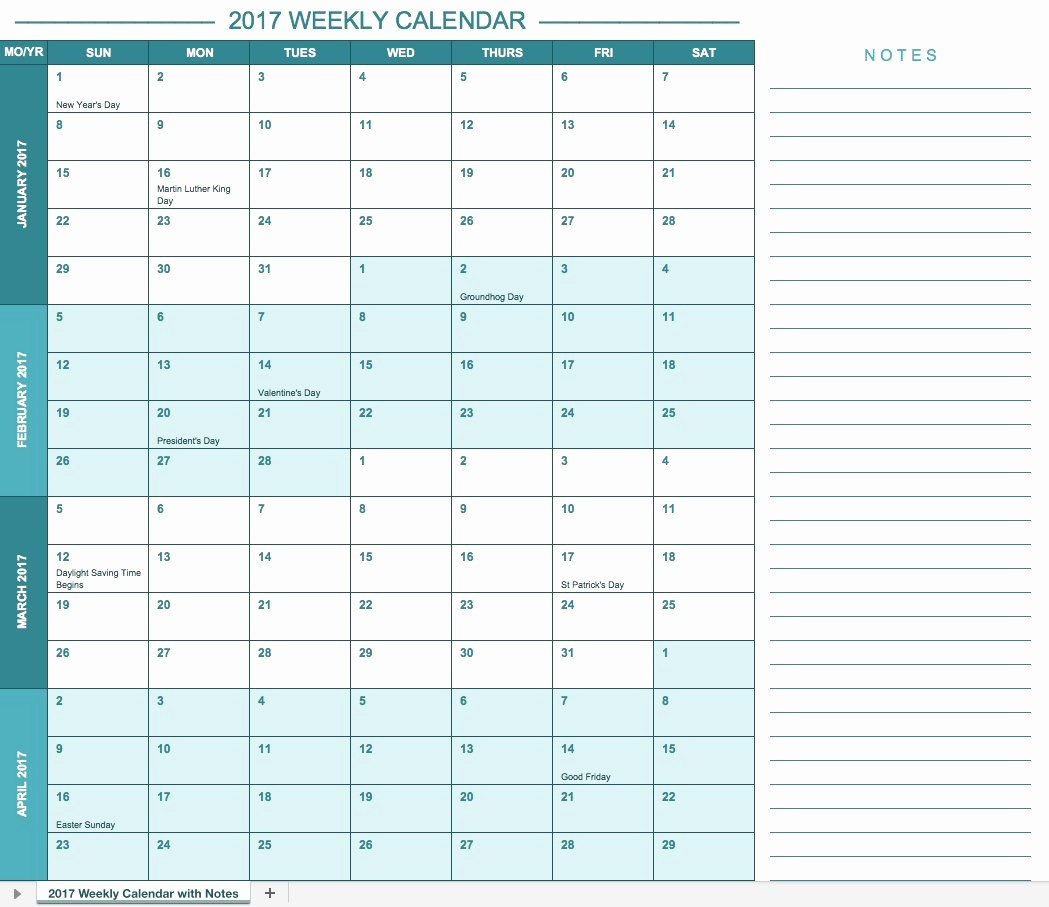 2017 Calendar Template with Notes Best Of Free Excel Calendar Templates
