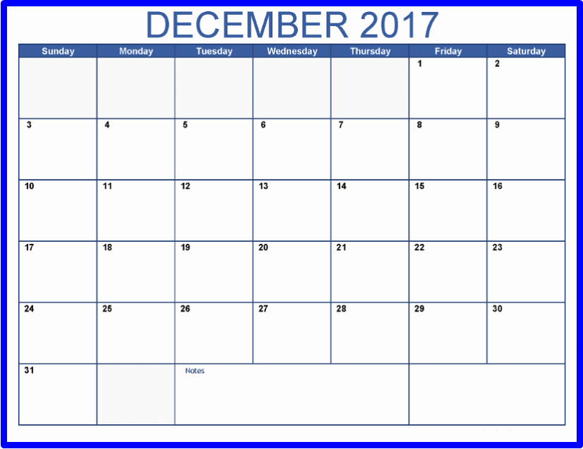 2017 Calendar Template with Notes Inspirational December 2017 Calendar with Notes Printable