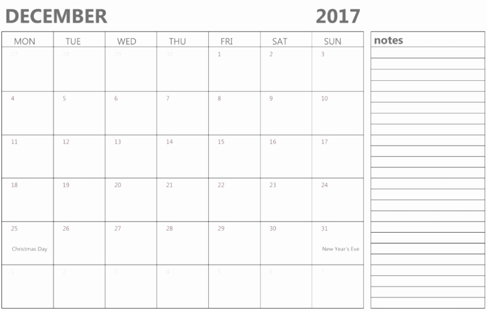 2017 Calendar Template with Notes Lovely December 2017 Calendar with Notes Printable