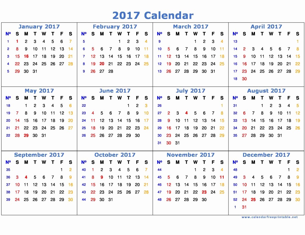2017 Calendar with Holidays Template Inspirational 2017 Calendar Printable with Holidays
