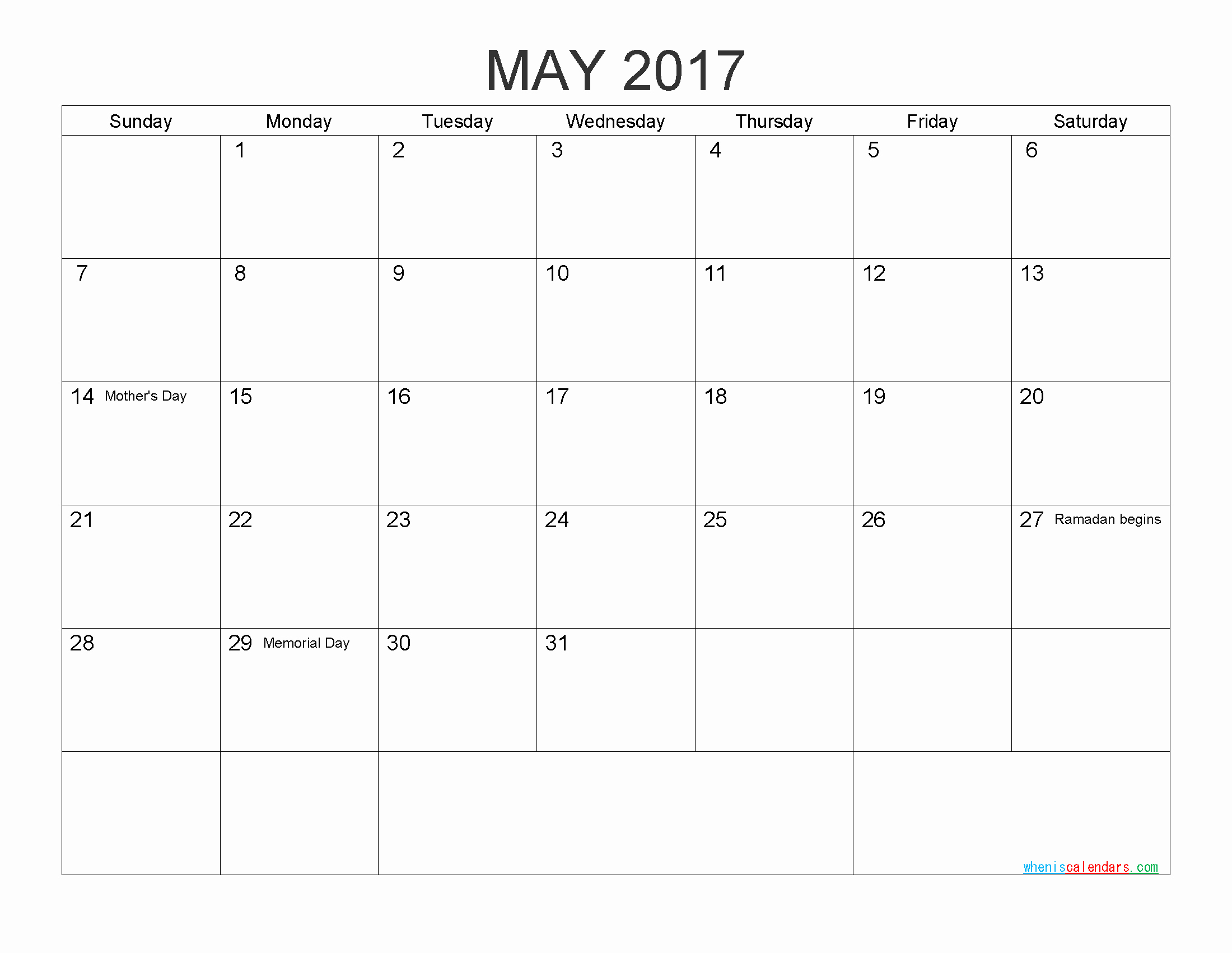 2017 Calendar with Holidays Template New Printable 2017 Calendar Templates May Pdf Png