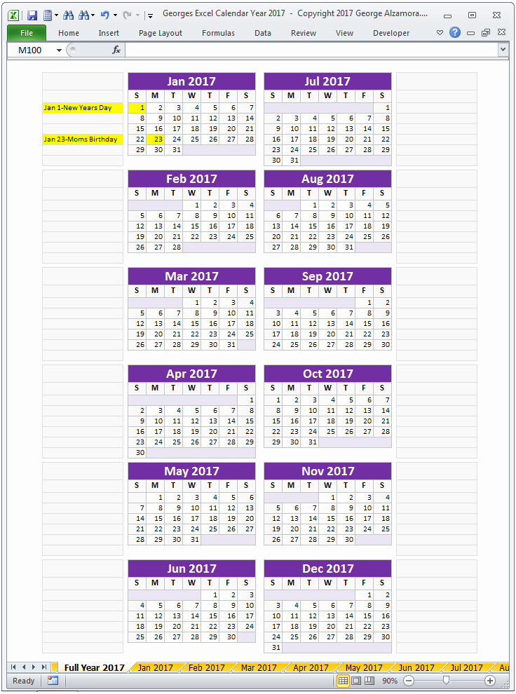 2017 Full Year Calendar Template Fresh Excel Calendar Year 2017 Spreadsheet – Buyexceltemplates