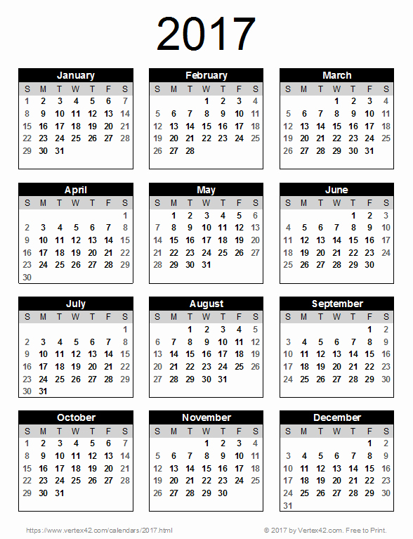 2017 Full Year Printable Calendar Fresh 2017 Calendar Templates and